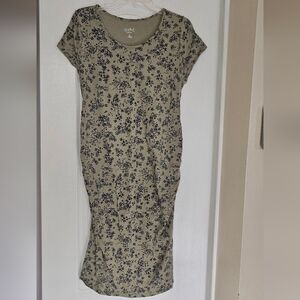 Isabel Maternity Khaki and Navy Floral Midi Dress